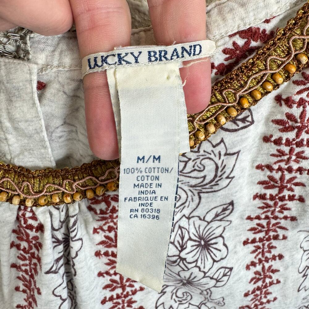 Lucky Brand Vintage Y2K 100% Cotton Gray Beaded Embroidered Scoop Neck Tank Sz M - Picture 5 of 6